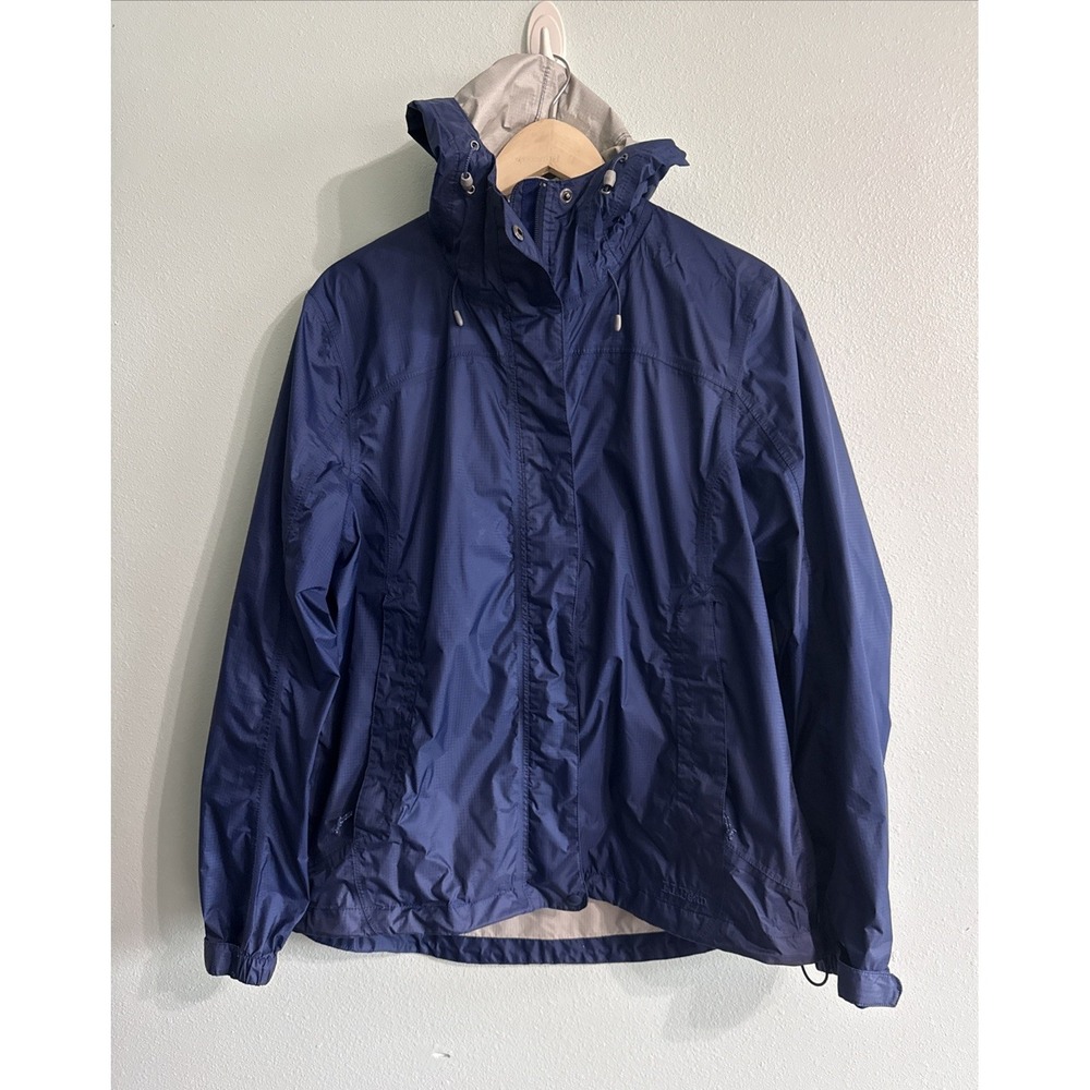 LL Bean Womens Blue Ripstop Nylon Hooded Rain Jacket Size Large Regular 268309